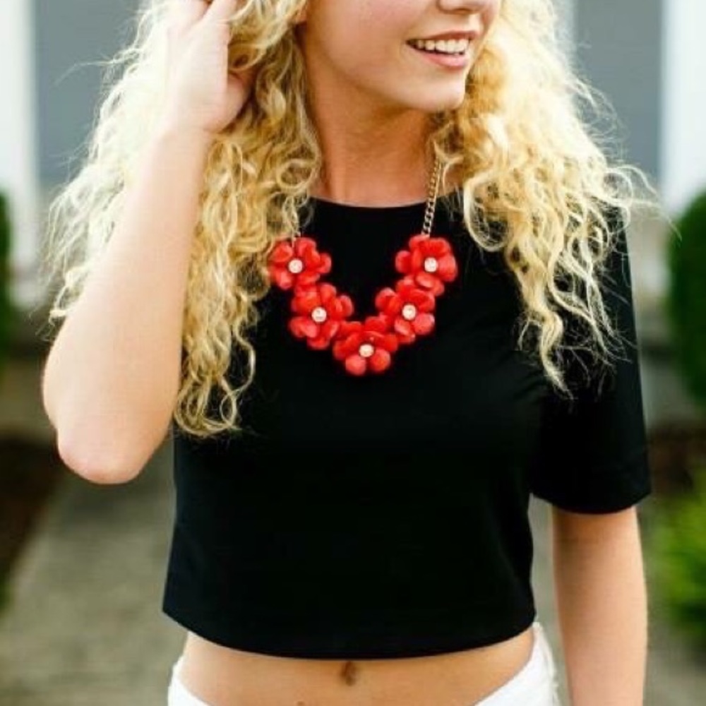 Flower Chunky Statement Necklace • Red